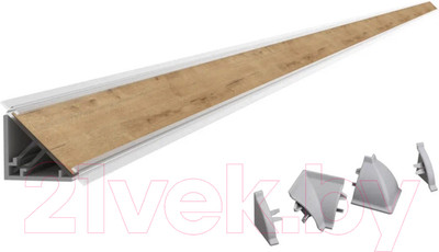 Плинтус для столешницы Интерлиния С кромкой и комплектом заглушек (дуб бунратти)