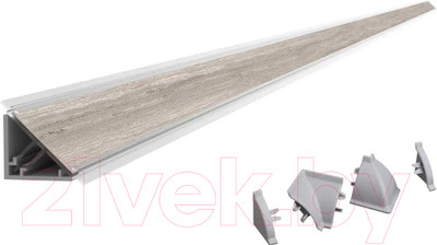 Плинтус для столешницы Интерлиния С кромкой и комплектом заглушек (травертин серый)