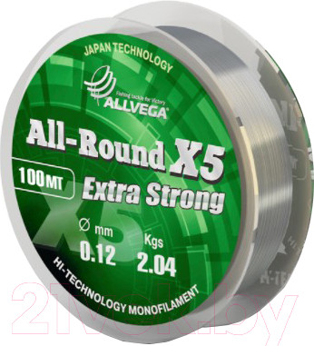 Леска монофильная Allvega All-Round X5 100м 0.12мм / LAR10012