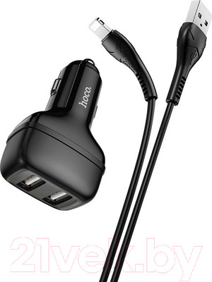 Зарядное устройство автомобильное Hoco Z36 + кабель Lightning AM-8pin (черный)
