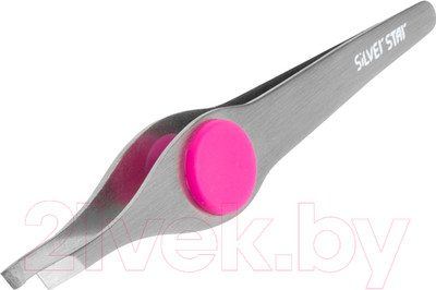 Пинцет косметический Silver Star AT 9100 косой силиконовая вставка