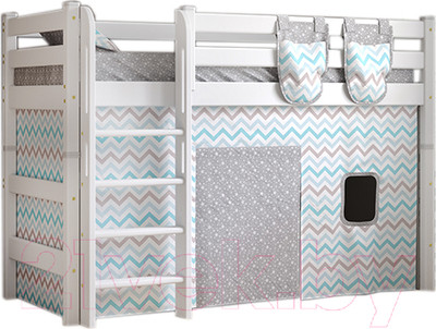 Шторки для кровати-чердака Мебельград Соня (191x79 + 81x79, зигзаг небесный)