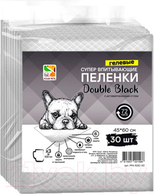 Одноразовая пеленка для животных Four Pets Double Black PFA102C-10UP (45x60см, 10шт)
