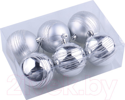 Набор шаров новогодних Золотая сказка С узором / 590884 (6шт, серебристый)