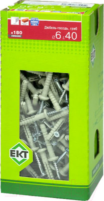 Дюбель-гвоздь ЕКТ Грибовидный 6x40 / BW000002 (180шт, нейлон)