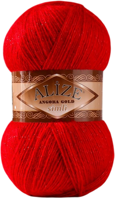 Пряжа для вязания Alize Ангора Голд Симли 20% шерсть, 5% металлик, 75% акрил / 106 (500м, красный)