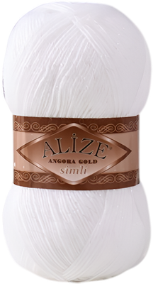 Пряжа для вязания Alize Ангора Голд Симли 20% шерсть, 5% металлик, 75% акрил / 55 (500м, белый)