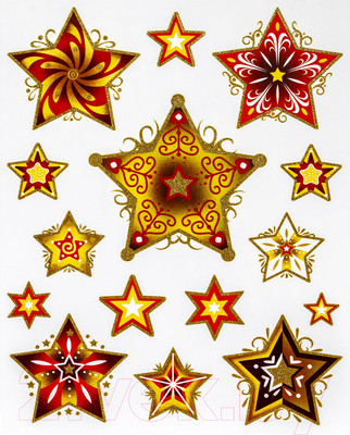 Набор наклеек на окно Золотая сказка Красно-золотые снежинки 3 / 591209