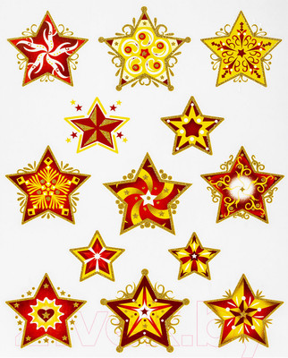 Набор наклеек на окно Золотая сказка Красно-золотые снежинки 4 / 591210