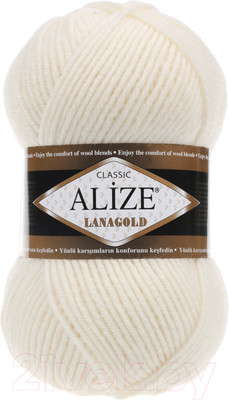 Пряжа для вязания Alize Lanagold 49% шерсть, 51% акрил / 62 (240м, молочный)