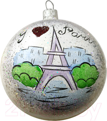 Шар новогодний Декарт Париж Эйфелева башня 8Ш0009 (8см, белый)