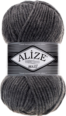 Пряжа для вязания Alize Superlana Maxi 25% шерсть, 75% акрил / 182 (100м, средне-серый)