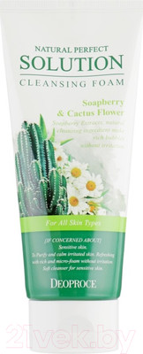 Пенка для умывания Deoproce Natural Perfect Solution с экстрактами кактуса и мыльного ореха (170г)