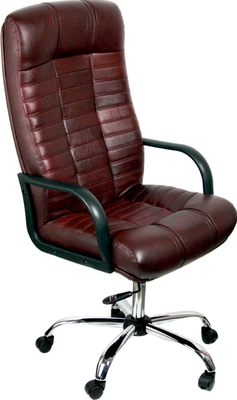 Кресло офисное Деловая обстановка Атлант Хром ХН кожа люкс (коричневый)