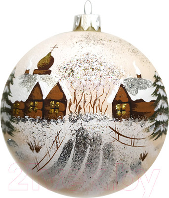 Шар новогодний Декарт Деревушка с церквушкой 8Ш0049 (10см, белый)