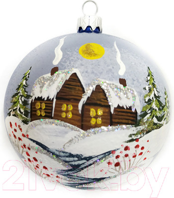 Шар новогодний Декарт Зимняя деревня 8Ш0036 (10см, синий)