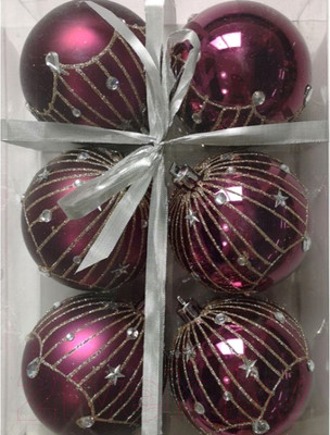 Набор шаров новогодних Волшебная страна Блеск / 007483 (6шт, сиреневый)