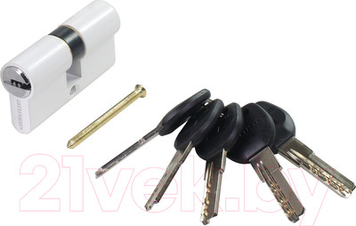 Цилиндровый механизм замка Аллюр HD F 60-5K White перфорированный ключ (белый)