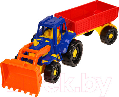 Трактор игрушечный РЫЖИЙ КОТ Классический с бортовым прицепом Иван / И-2394