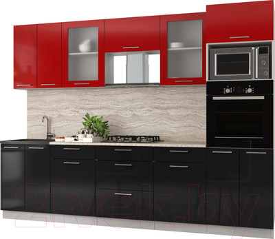 Кухонный гарнитур Интерлиния Мила Gloss 2.8 (красный/черный)