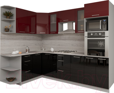 Кухонный гарнитур Интерлиния Мила Gloss 1.68x2.6 левая (бордовый/черный)