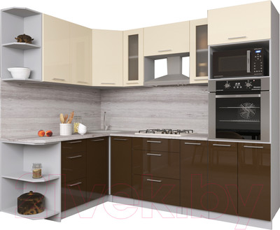 Кухонный гарнитур Interline Gloss 1.68x2.4 левая (ваниль/шоколад)