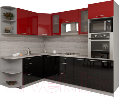 Кухонный гарнитур Интерлиния Мила Gloss 1.68x2.6 левая (красный/черный)