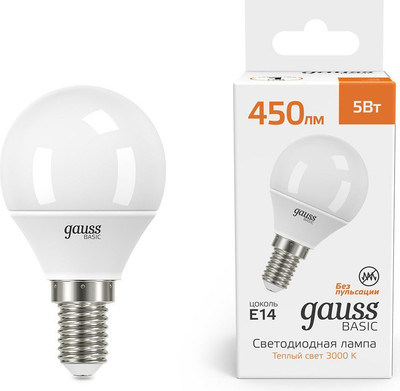 Лампа Gauss Basic E14 5W 3000K / 10501152