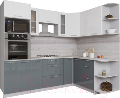 Кухонный гарнитур Interline Мила Gloss 1.68x2.4 правая (белый/асфальт)
