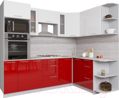 Кухонный гарнитур Interline Мила Gloss 1.68x2.4 правая (белый/красный)