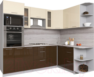Кухонный гарнитур Interline Мила Gloss 1.68x2.4 правая (ваниль/шоколад)