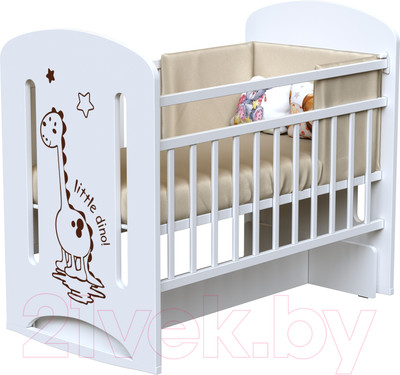 Детская кроватка VDK Dino колесо-качалка с маятником (белый)