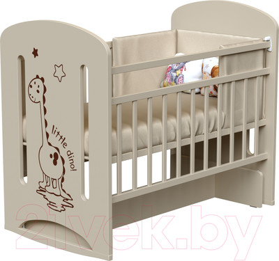 Детская кроватка VDK Dino колесо-качалка с маятником (слоновая кость)