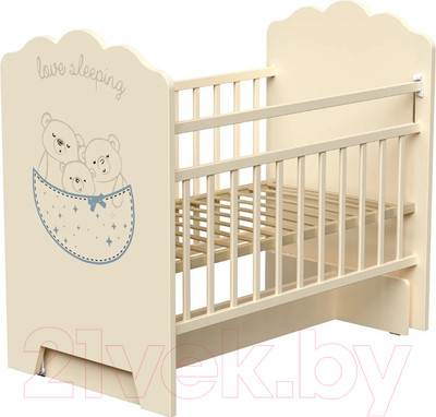 Детская кроватка VDK Love Sleeping колесо-качалка с маятником (слоновая кость)