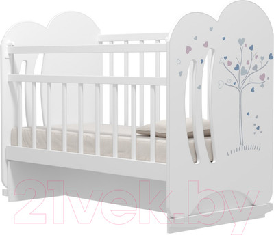 Детская кроватка VDK Wind Tree колесо-качалка с маятником (белый)
