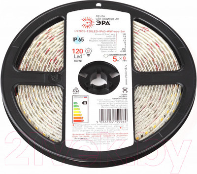 Светодиодная лента ЭРА LS2835-120LED-IP65-WW-eco-5m / Б0035600