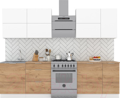 Кухонный гарнитур Интермебель Микс Топ-37 2.2м (белый премиум/дуб крафт золотой/венато)