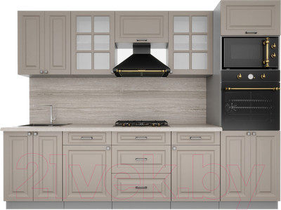 Кухонный гарнитур Интерлиния Мила Деко 2.8 (луна/луна/травертин серый)