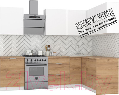 Кухонный гарнитур Интермебель Микс Топ-29 2.1x1.72м правая (белый премиум/дуб крафт золотой/венато)