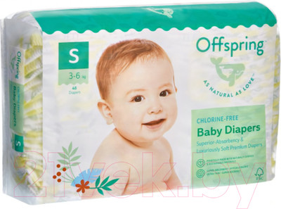 Подгузники детские Offspring S 3-6кг Лимоны / OF01S48LM (48шт)