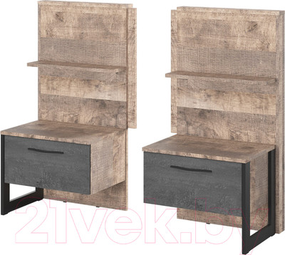 Комплект прикроватных тумб НК Мебель Hugo 72504915 / 72507333 (2шт,дуб гранж/железный камень)