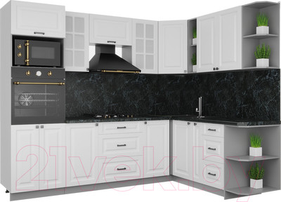 Кухонный гарнитур Интерлиния Мила Деко 1.88x2.6 правая (белый/белый/кастилло темный)