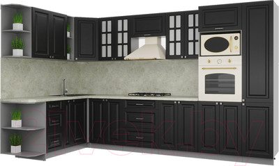 Кухонный гарнитур Интерлиния Мила Деко 1.88x3.4 левая (пепел/опал светлый)