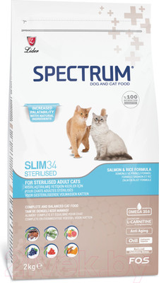 Сухой корм для кошек Spectrum Adult Slim34 контроль веса с лососем и рисом (12кг)