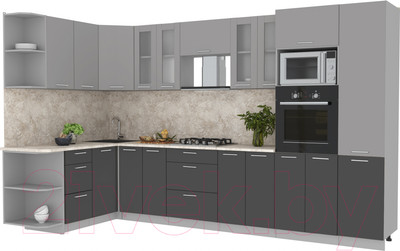 Кухонный гарнитур Интерлиния Мила 1.68x3.4 левая (серебристый/антрацит/опал светлый)