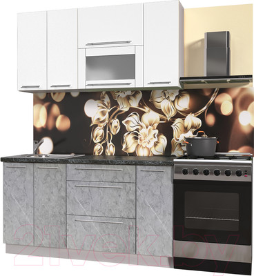 Кухонный гарнитур Interline Мила Пластик 1.5 В (мрамор/белый/кастилло темный)