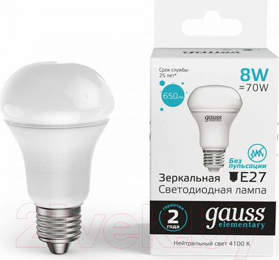 Лампа Gauss Elementary E27 8W 4100К / 63228