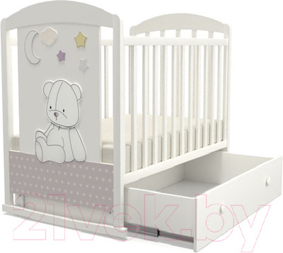 Детская кроватка VDK Amelie Betula маятник и ящик (белый)