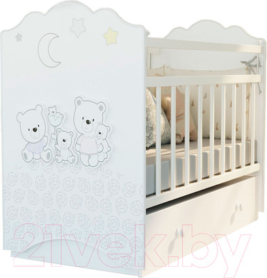 Детская кроватка VDK New Happy Family маятник и ящик (белый)