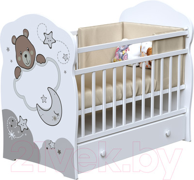 Детская кроватка VDK New Teodoro маятник и ящик (белый)